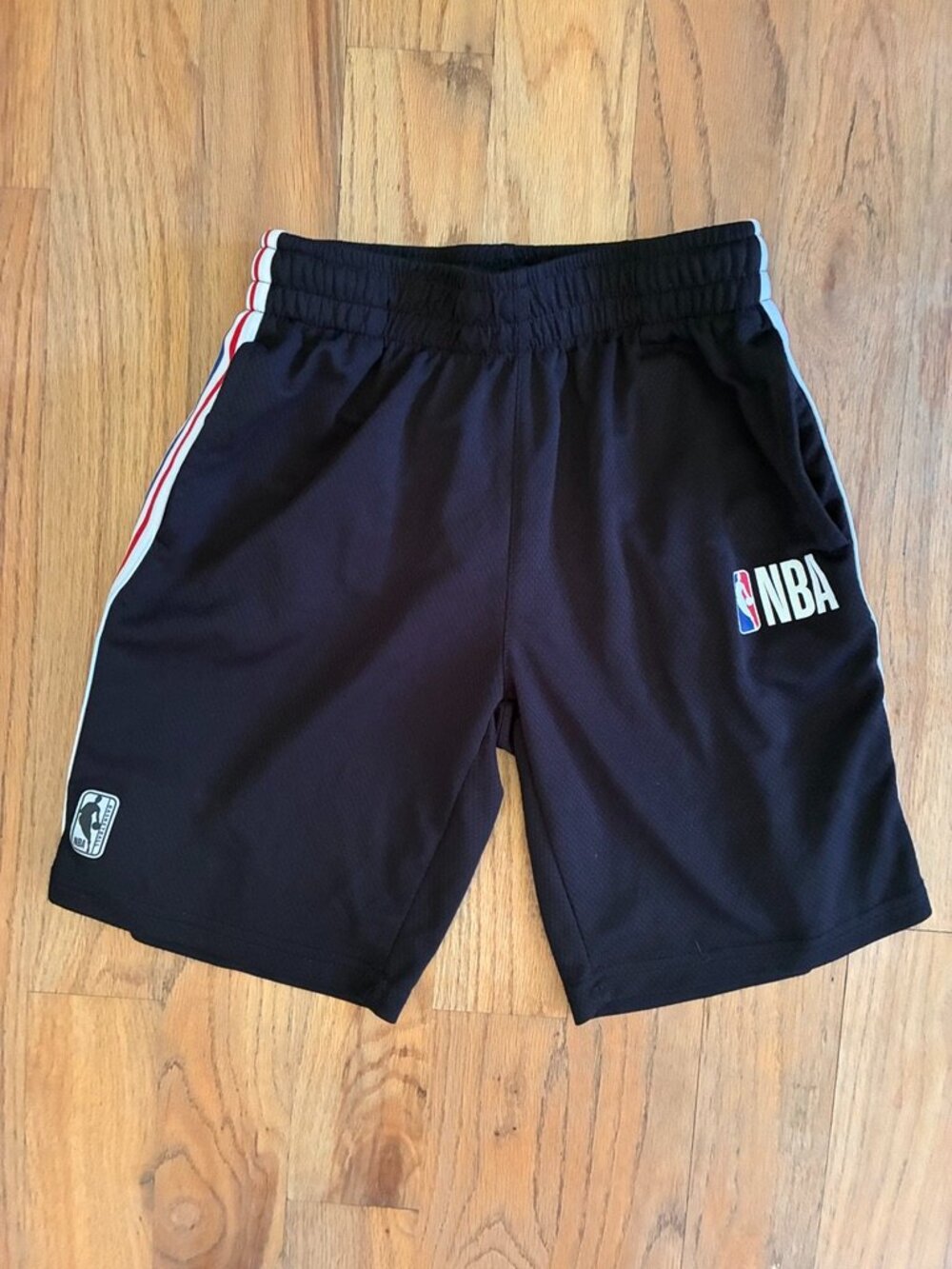 NBA Boys Black Basketball Shorts Red White Blue Stripe Large (14-16)